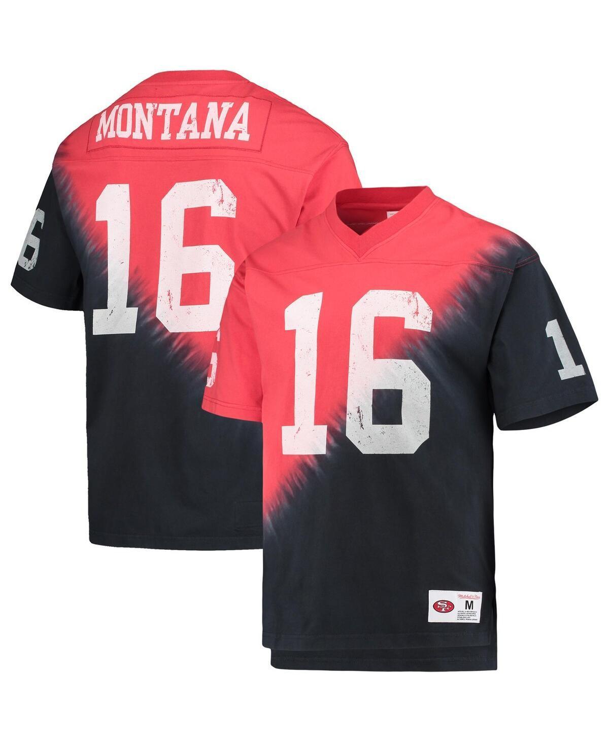 Mens Mitchell & Ness Joe Montana /Red San Francisco 49ers Retired Player Name & Number Diagonal Tie-Dye V-Neck T-Shirt Product Image