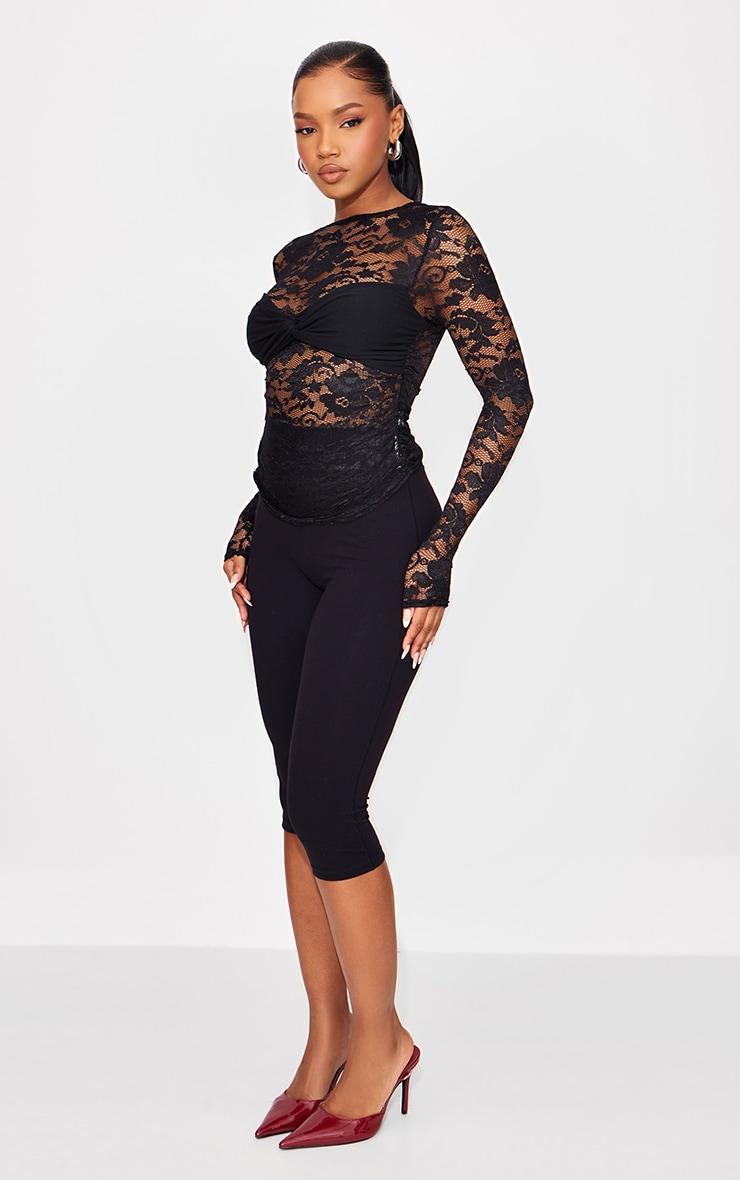 Black Bust Detail Lace Long Top Product Image