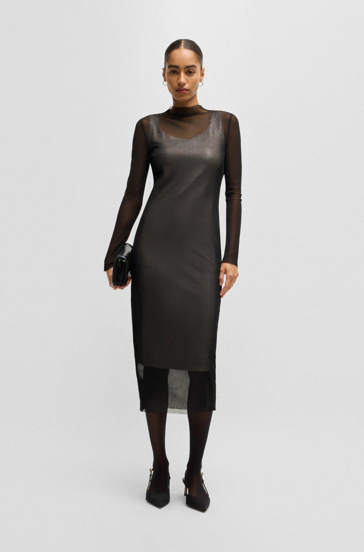 Stretch-mesh dress with sequinned underlayer Product Image