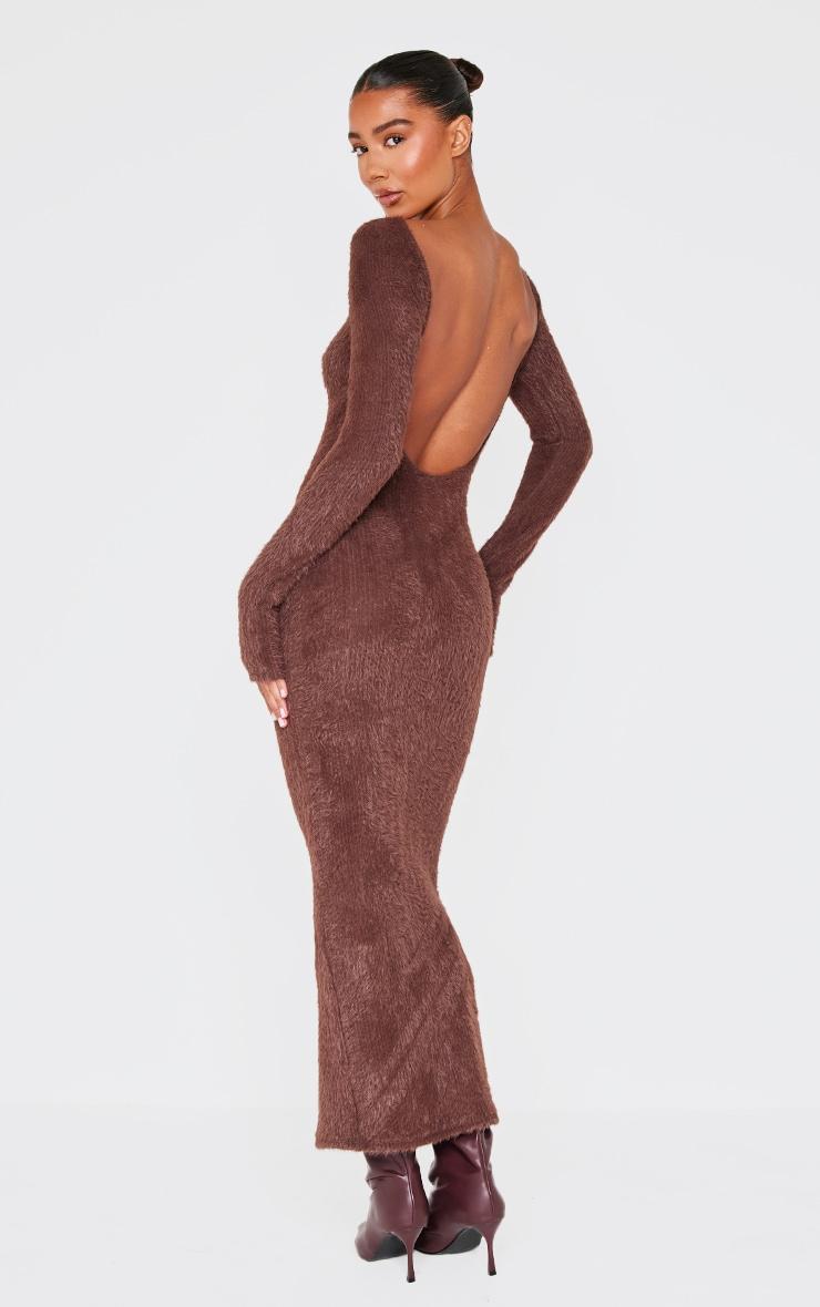 Chocolate Fluffy Scoop Back Maxi Dress Product Image