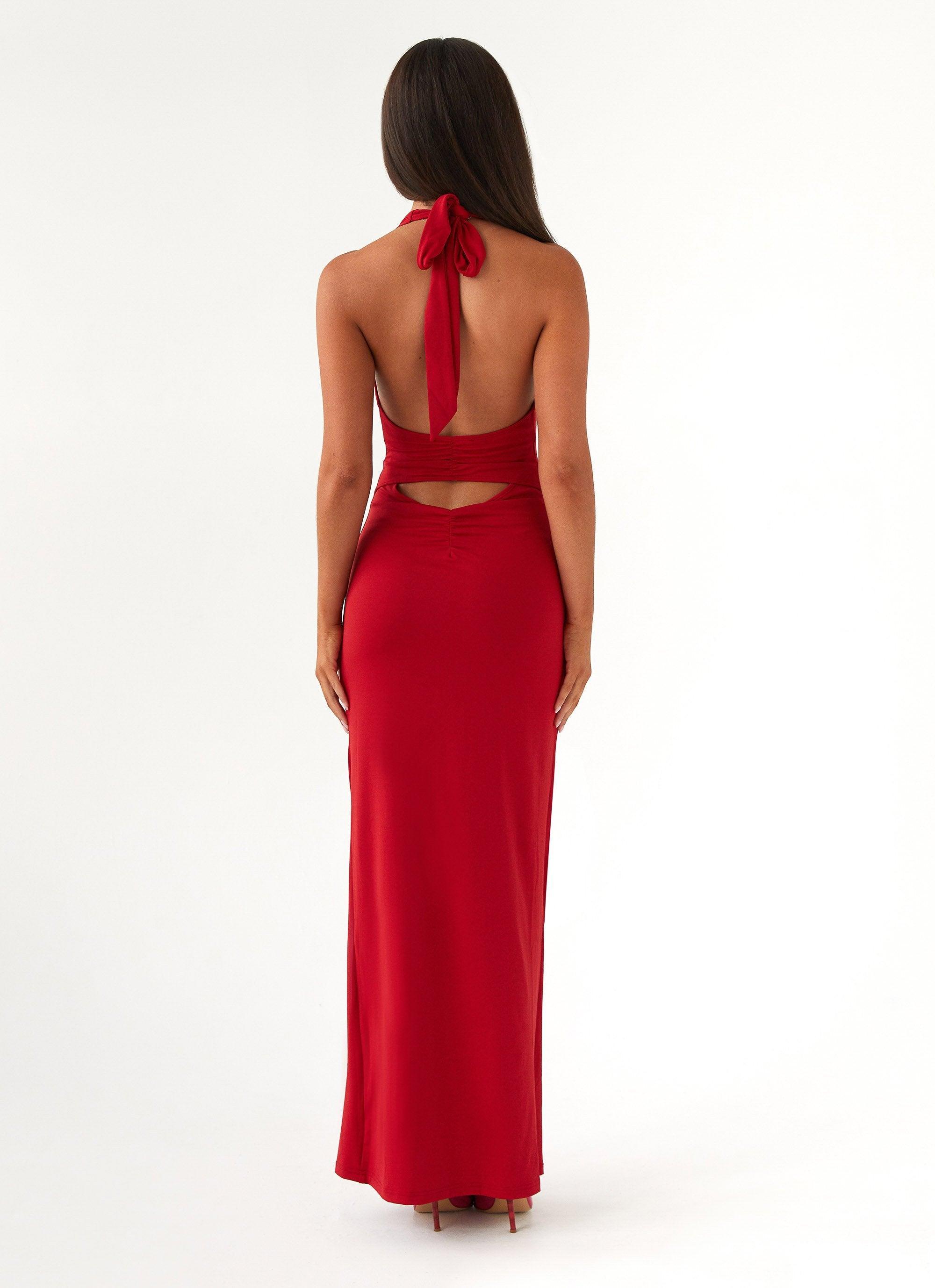 Whisked Away Halterneck Maxi Dress - Red Product Image