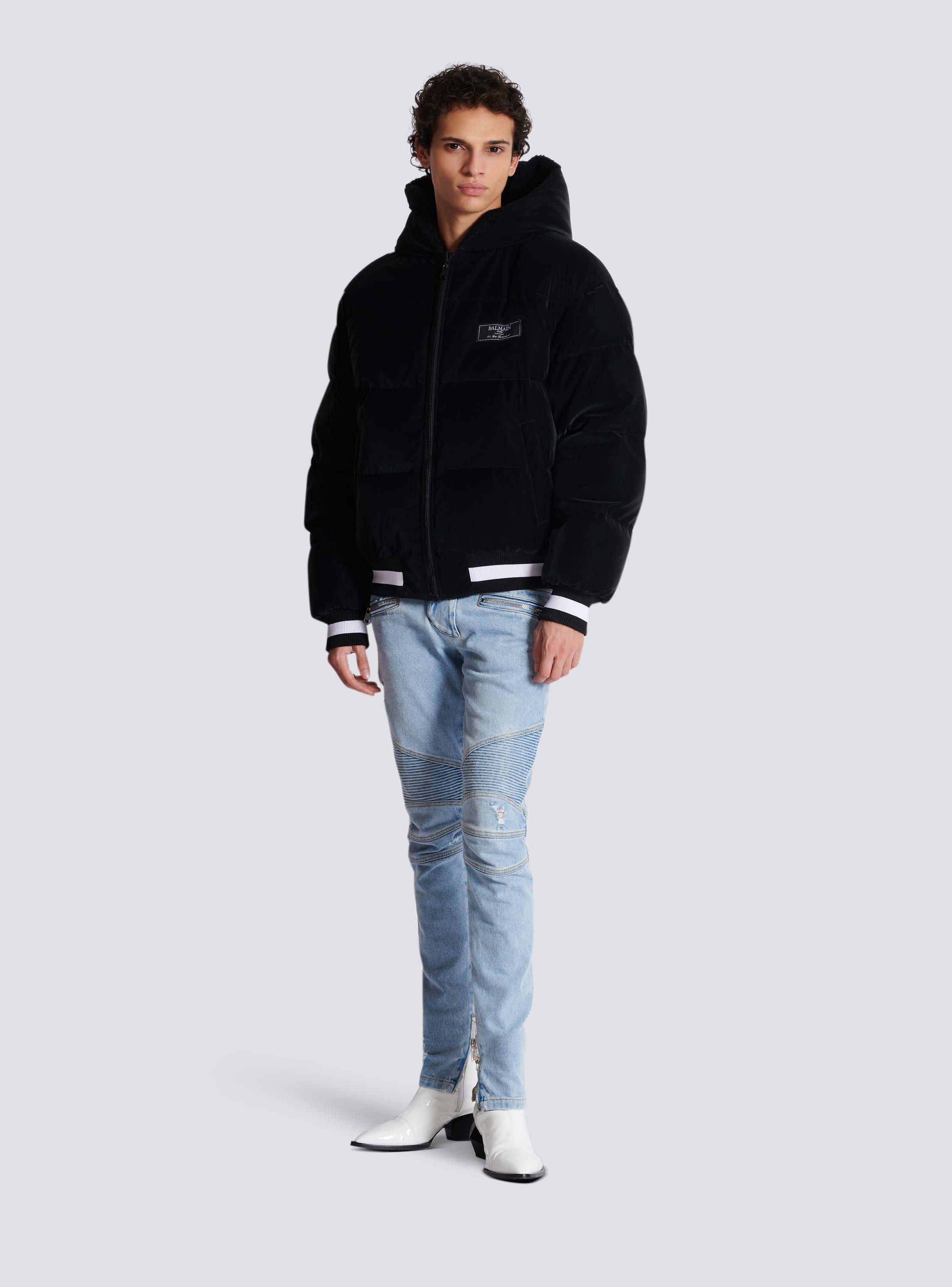 Reversible varsity-style puffer jacket with hood Product Image