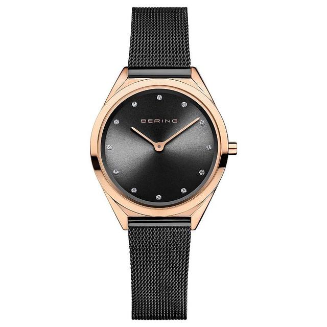 BERING Womens Ultra Slim Two Tone Stainless Steel Black Milanese Bracelet Watch - 17031-162 Product Image