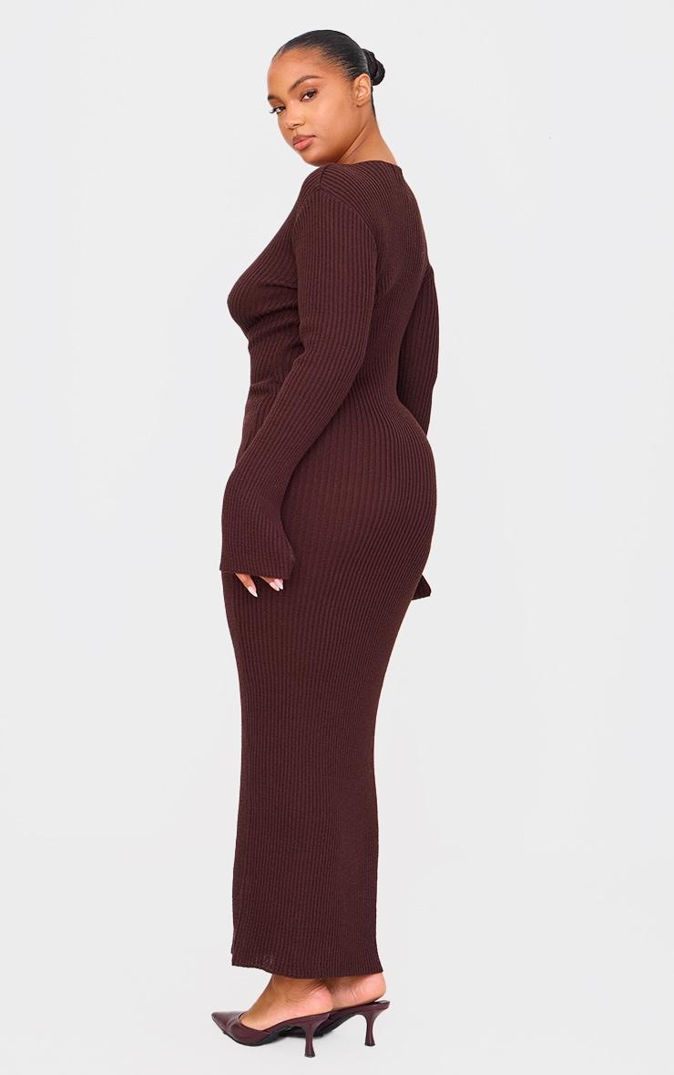 Plus Chocolate Ribbed Keyhole Knitted Midaxi Dress Product Image