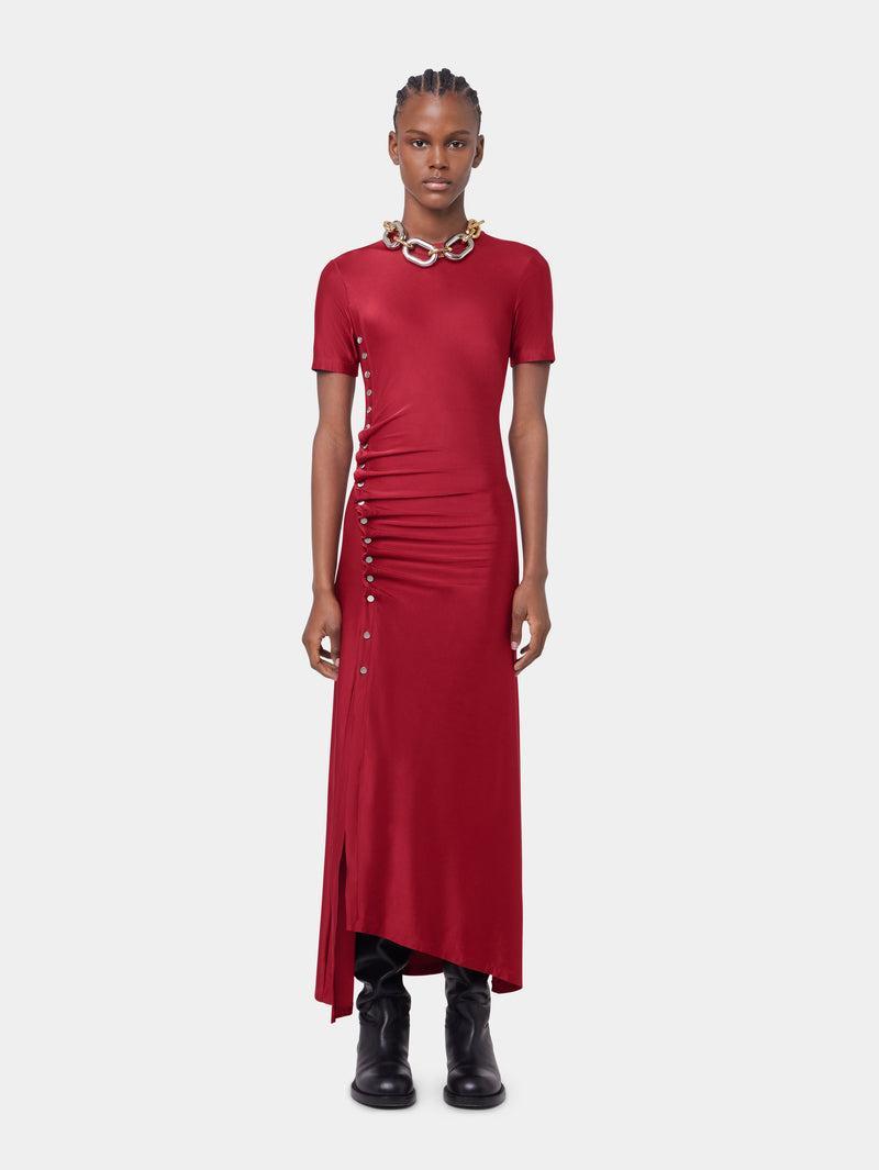 RED LONG DRAPED DRESS IN JERSEY Product Image