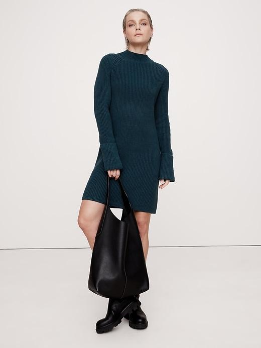 Cotton-Wool Mock-Neck Mini Sweater Dress Product Image