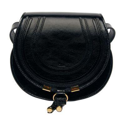 Marcie Small Glossy Leather Shoulder Bag In Black Product Image