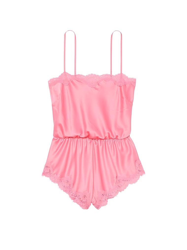 Satin Lace-Trim Romper Product Image