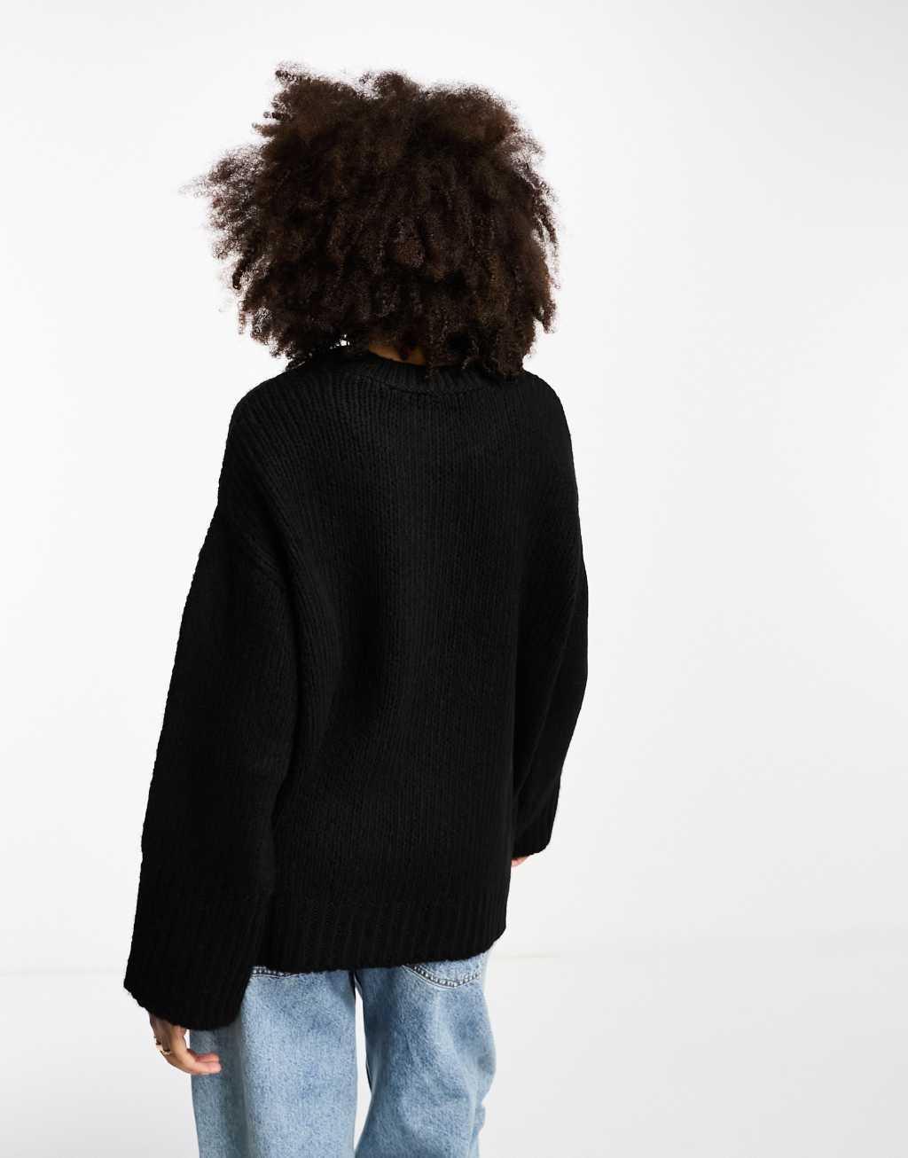 ASOS DESIGN oversized sweater with crew neck in black  Product Image