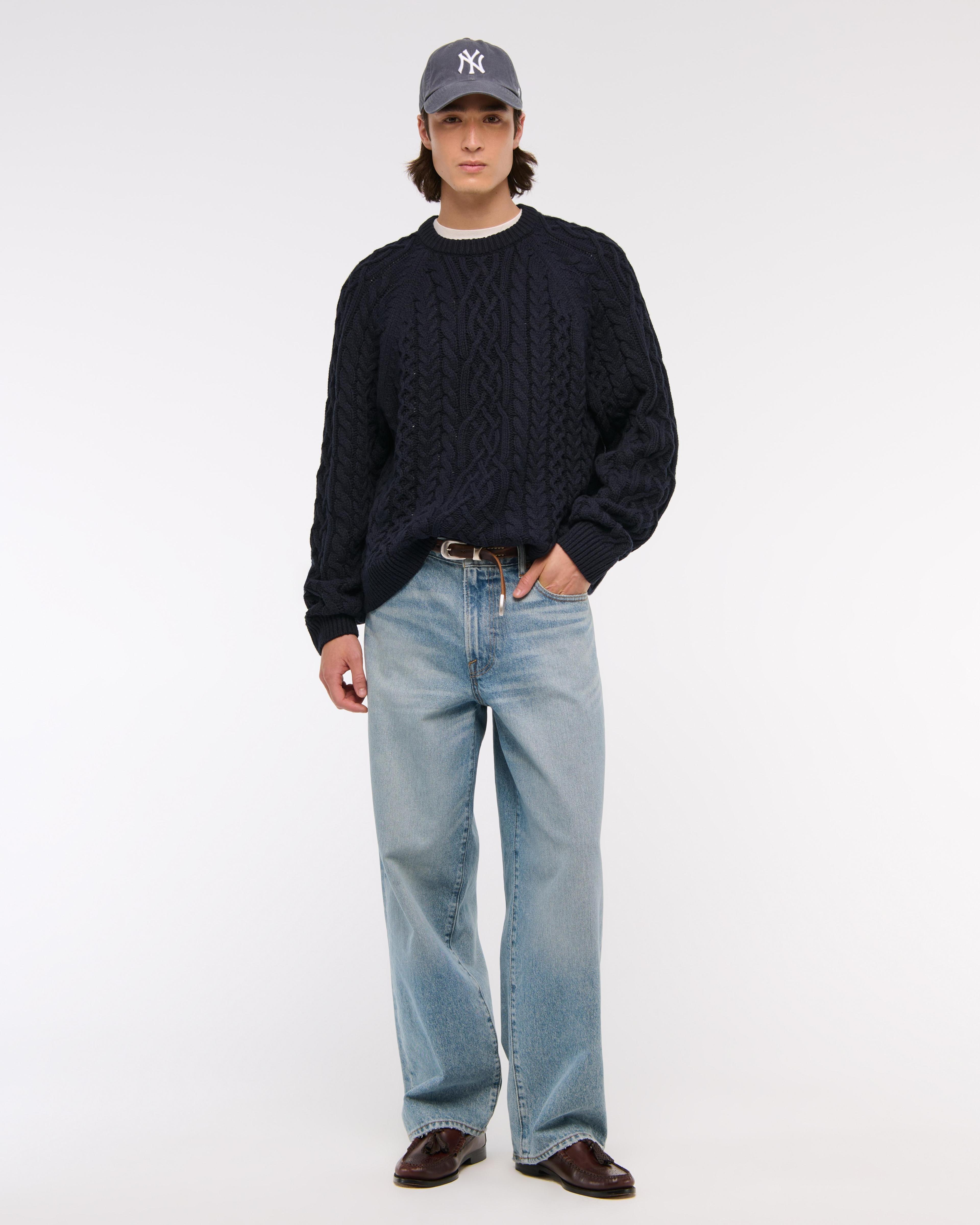 Oversized Cable Crew Sweater Product Image