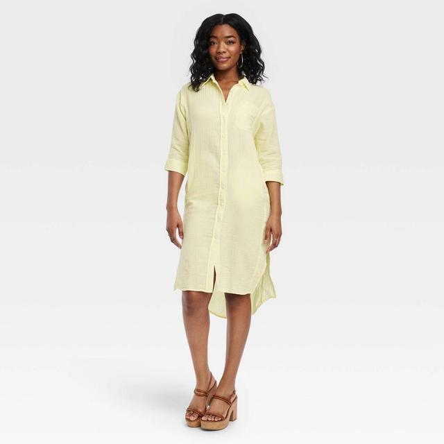 Womens 3/4 Sleeve Midi Shirtdress - Universal Thread Yellow XL Product Image