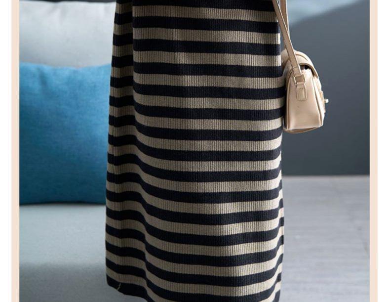 Striped Drawstring Ribbed Knit Hoodie Dress Product Image