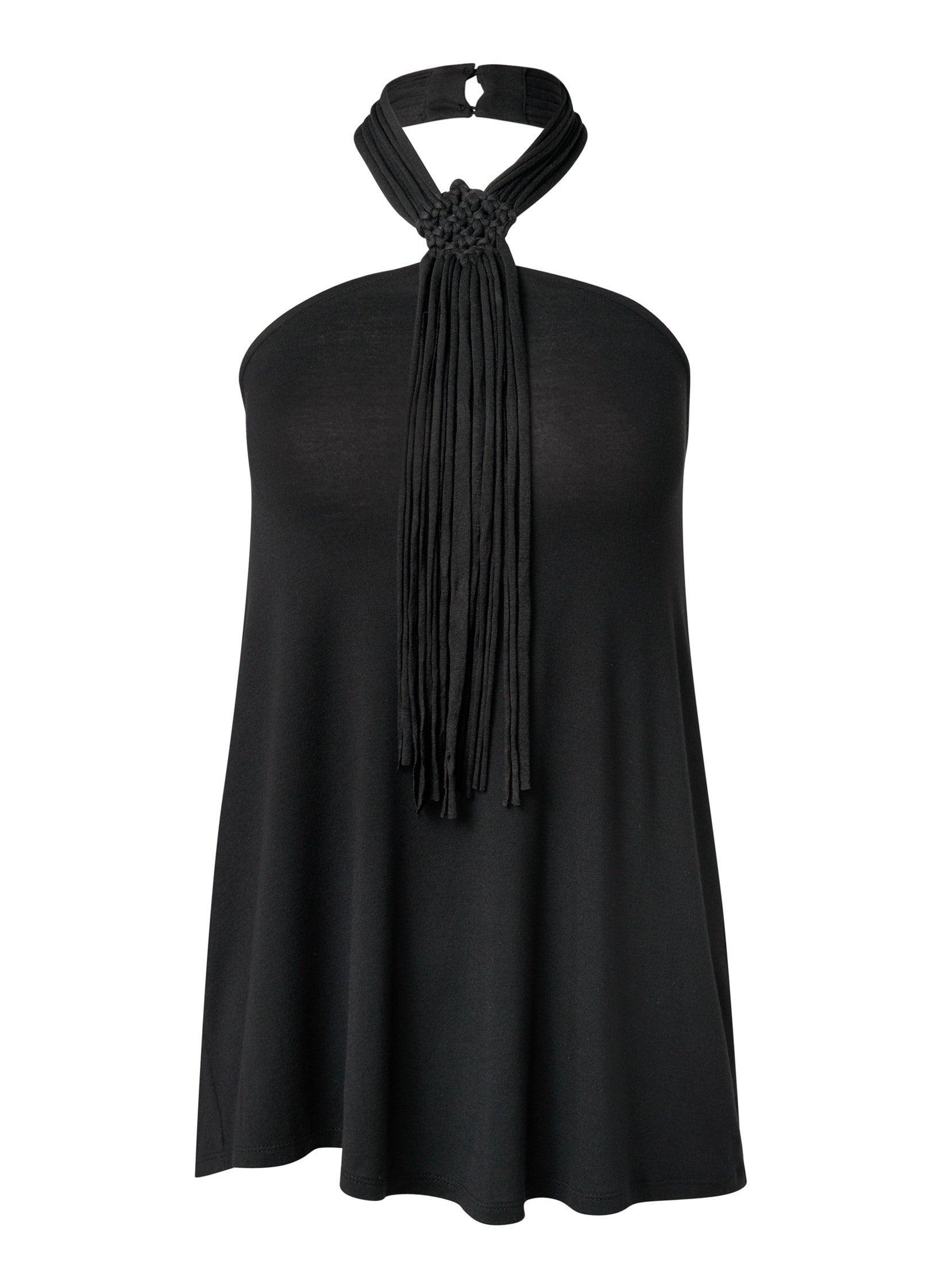 Macrame Fringe Halter Top - Black Product Image