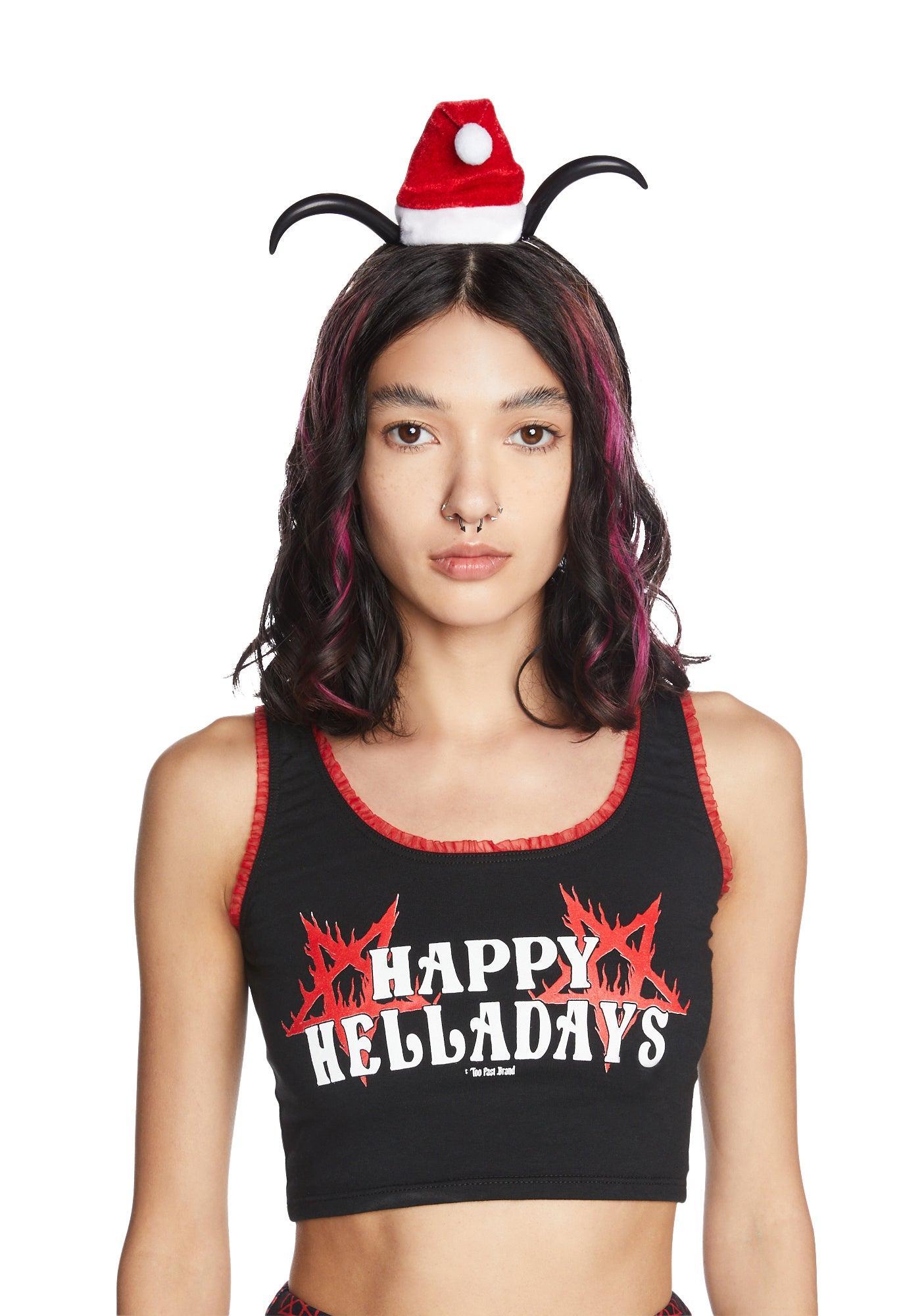 Santa Hat Horn Headband - Black/Red Product Image