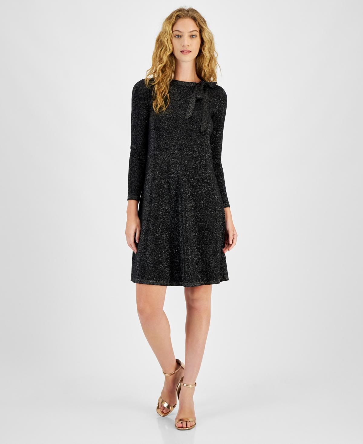 Robbie Bee Womens Metallic-Knit Flared Dress - Blk Product Image