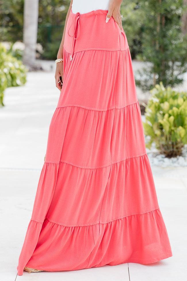 Summer Dream Coral Tiered Maxi Skirt Product Image