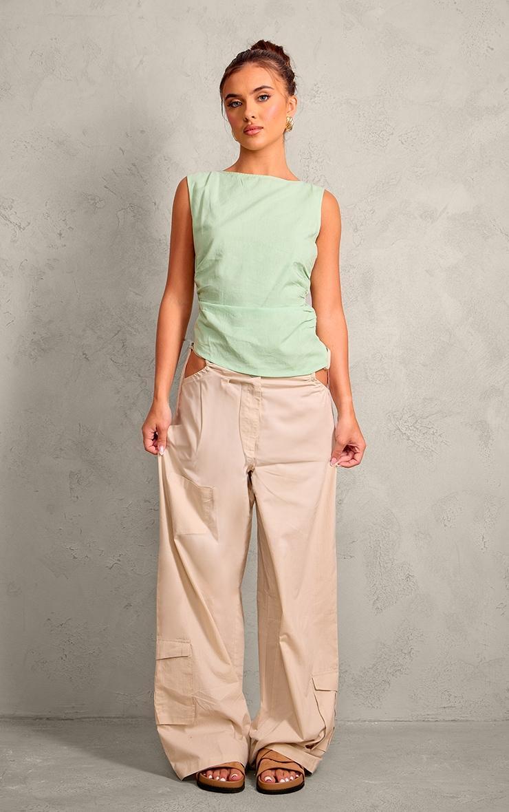 Pistachio Linen Look Ruched Side Top Product Image