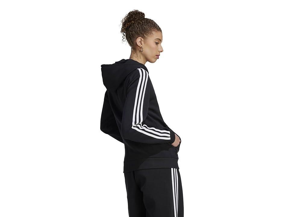 adidas Womens 3-Stripe Cotton Fleece Full-Zip Hoodie Sweatshirt - Black Product Image