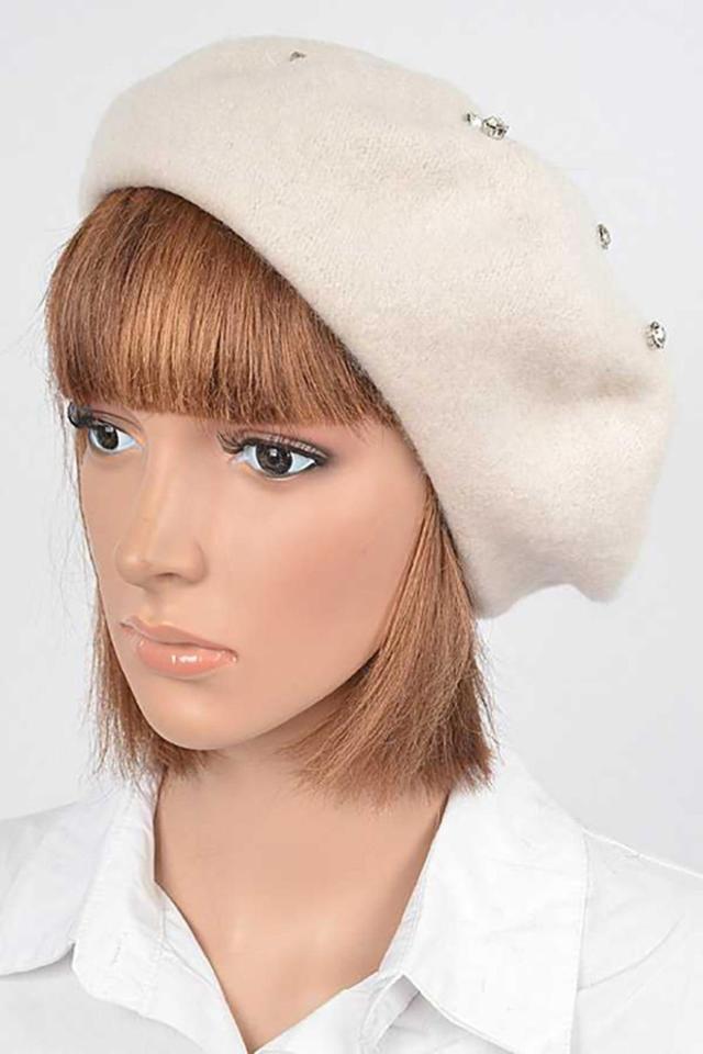 Cluster Crystal Wool Blend Fashion Beret Female Product Image