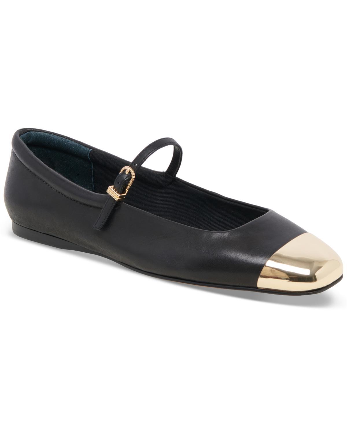 Dolce Vita Womens Reyes Cap-Toe Mary Jane Ballet Flats - Black Leather Product Image