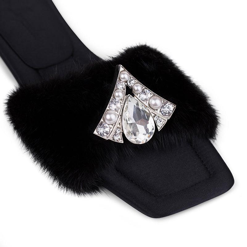 Chantal Fur Sandals (Black) (Final Sale) Product Image