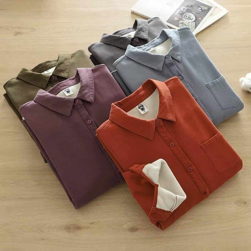 Plain Fleece-Lined Button-Up Shirt product image