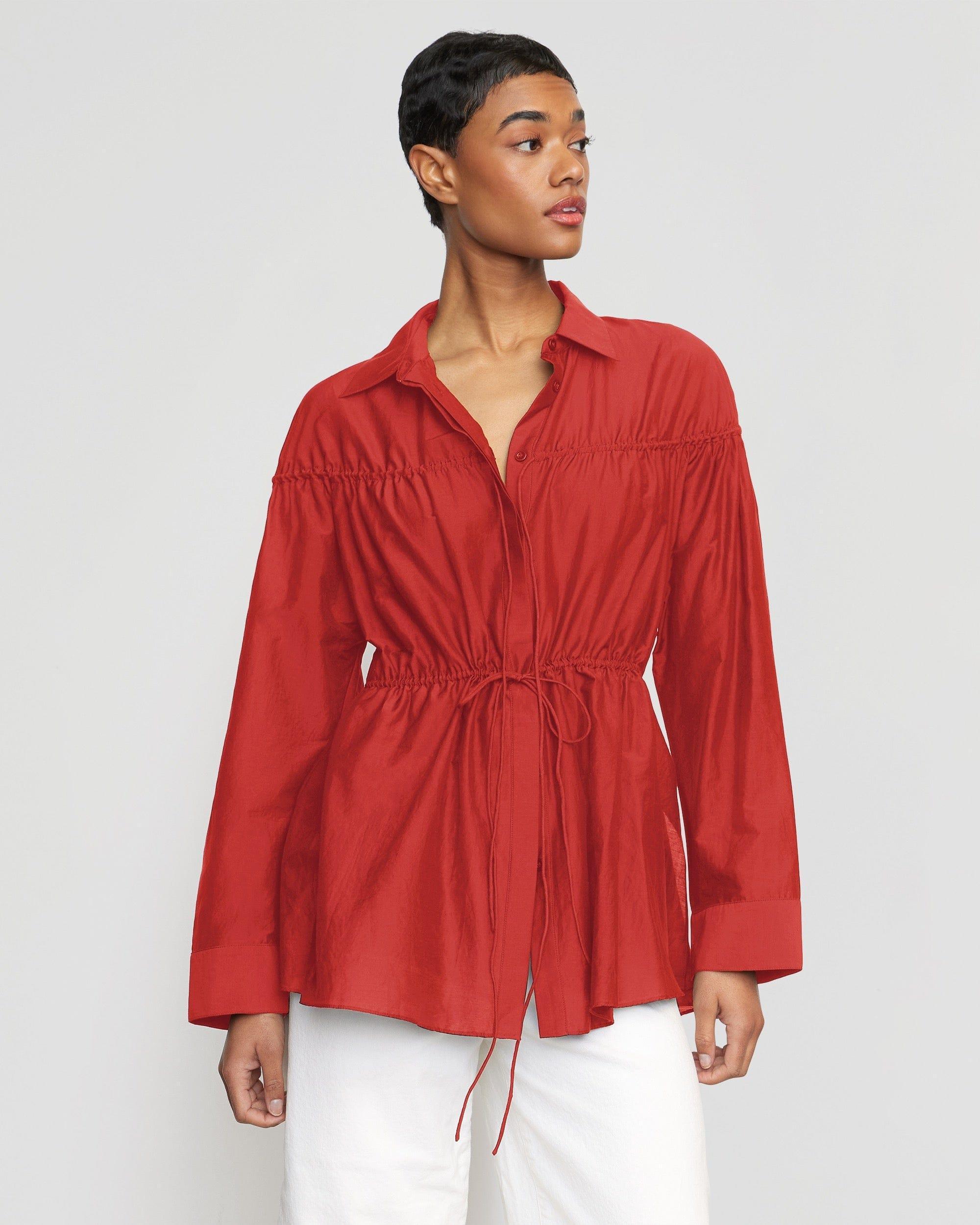 Kia Tie-Front Cotton-Silk Tunic Blouse Product Image