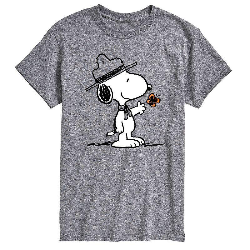 Mens Peanuts Ranger Snoopy & Butterfly Graphic Tee Grey Gray Product Image