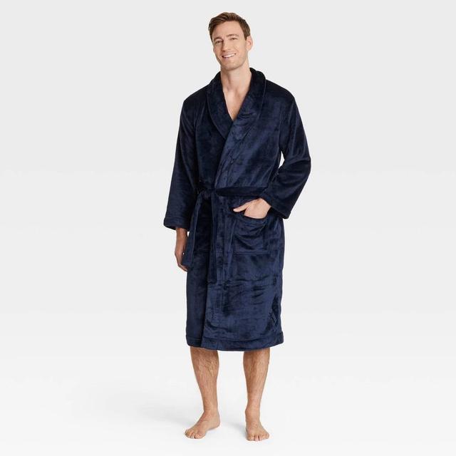 Mens Solid Plush Robe - Goodfellow & Co Navy Blue S/M Product Image