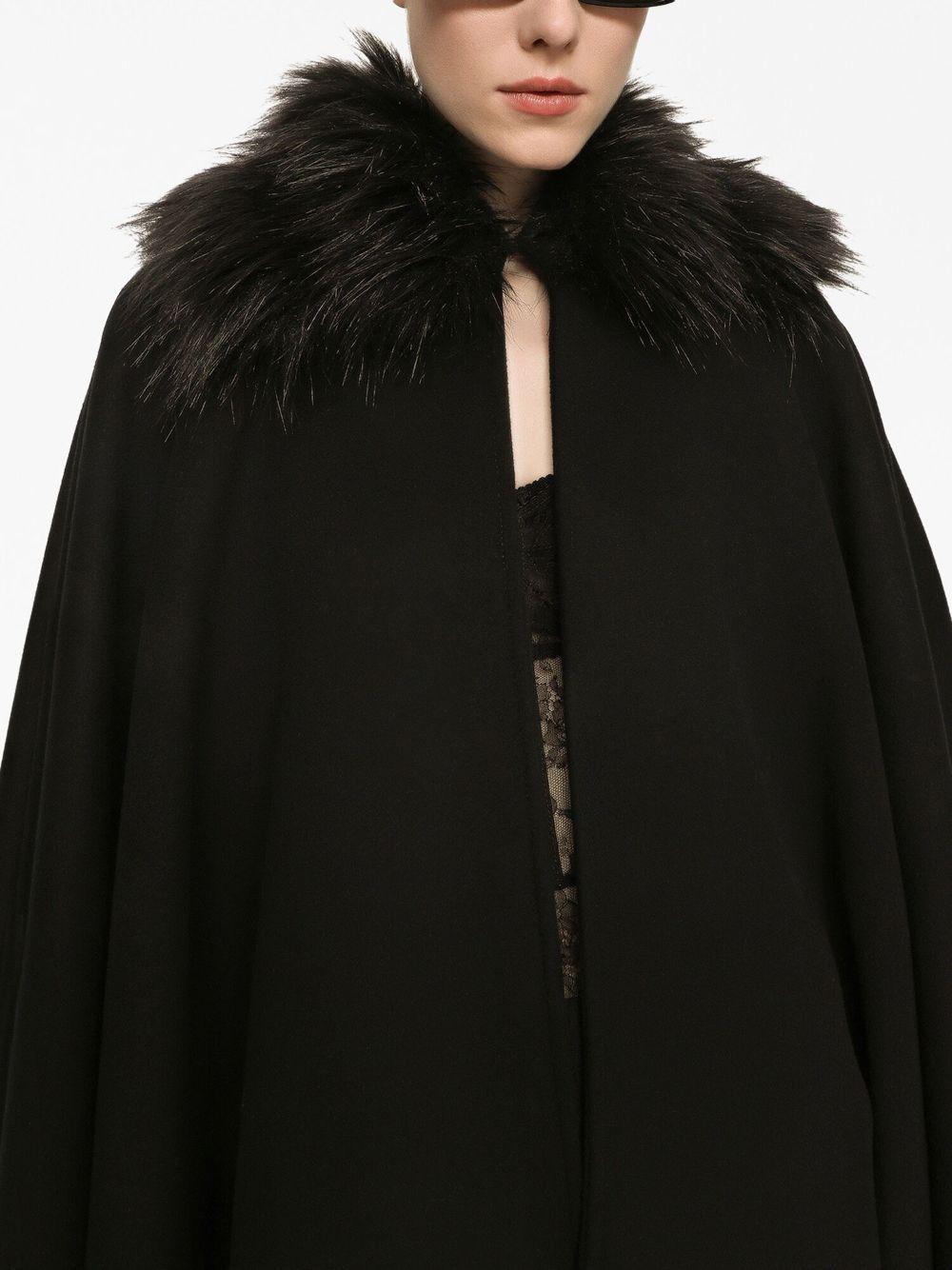 Faux-fur Collar Cape In Black Product Image