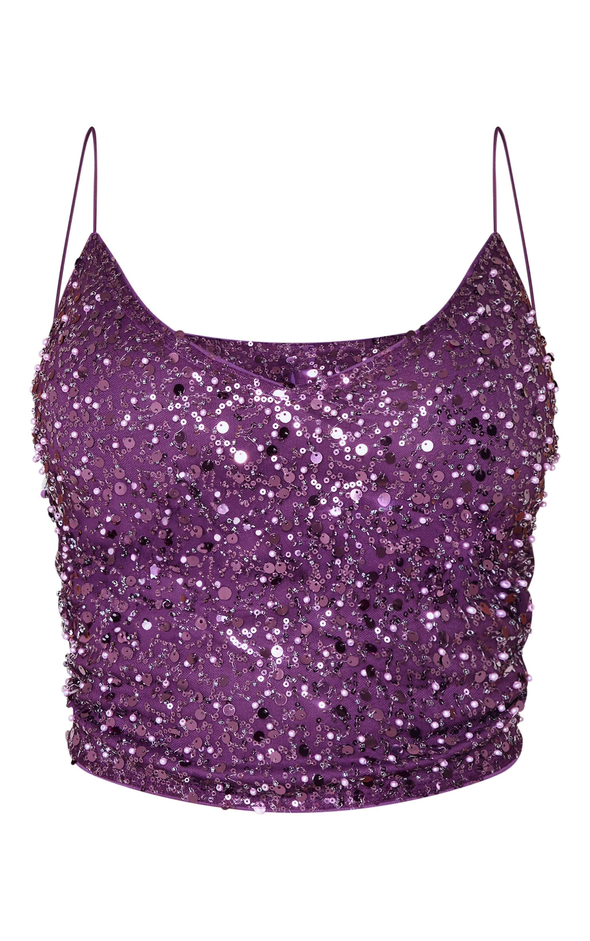 Shape Purple Pearl Sequin Strappy Cami Top Product Image