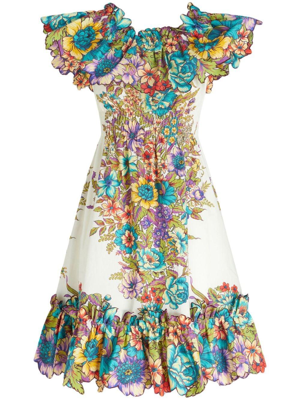 floral-print off-shoulder cotton dress Product Image