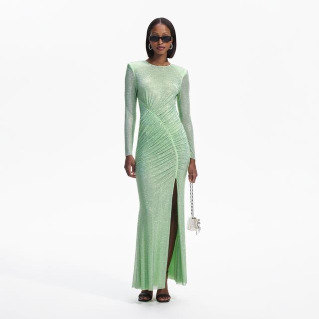 Green Rhinestone Mesh Maxi Dress Product Image