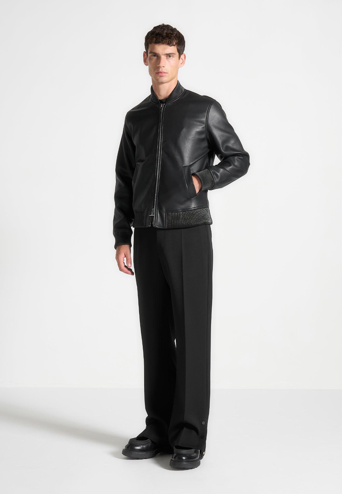 Leather Bomber Jacket - Black Male Product Image