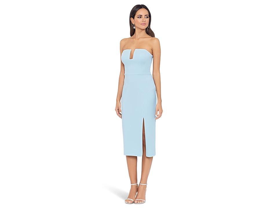 XSCAPE Midi Scuba Crepe Strapless Cutout Dress (Aqua) Women's Clothing Product Image