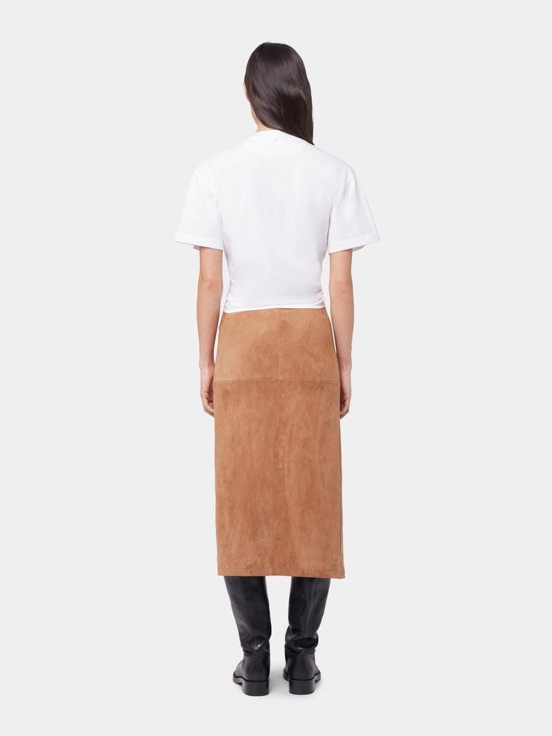 CARAMEL LONG DRAPED SKIRT IN LEATHER Product Image