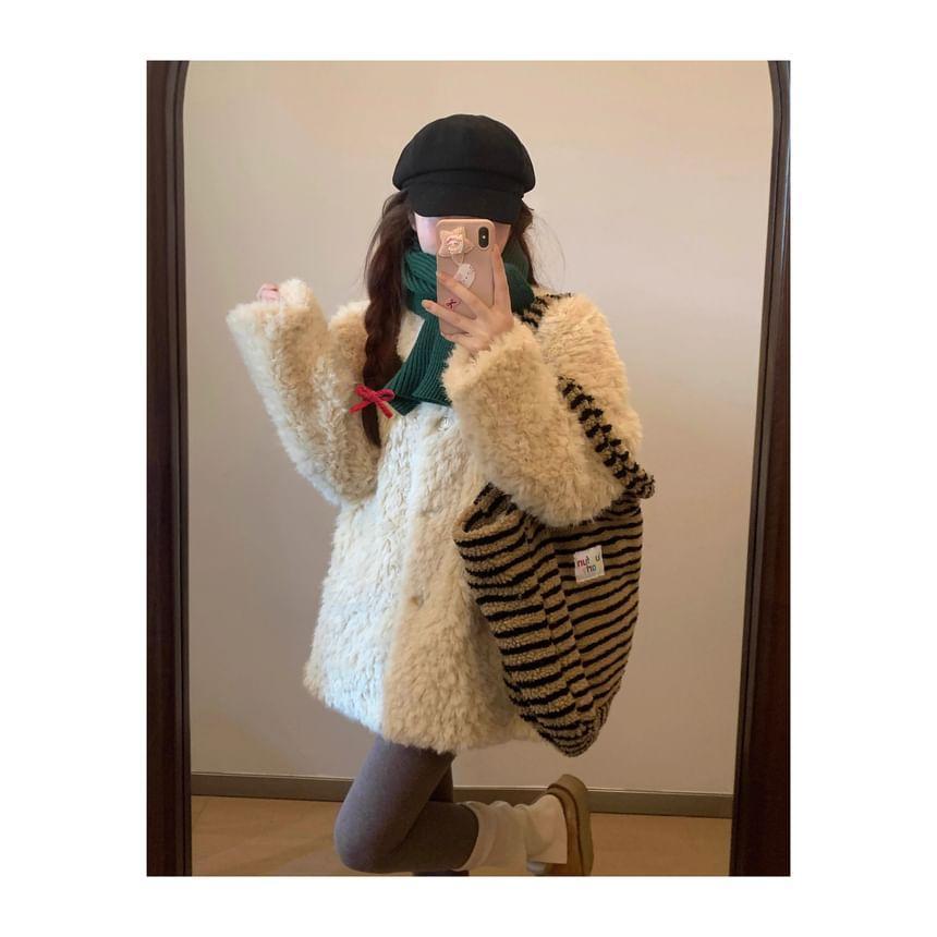 Striped Faux Shearling Tote Bag Product Image