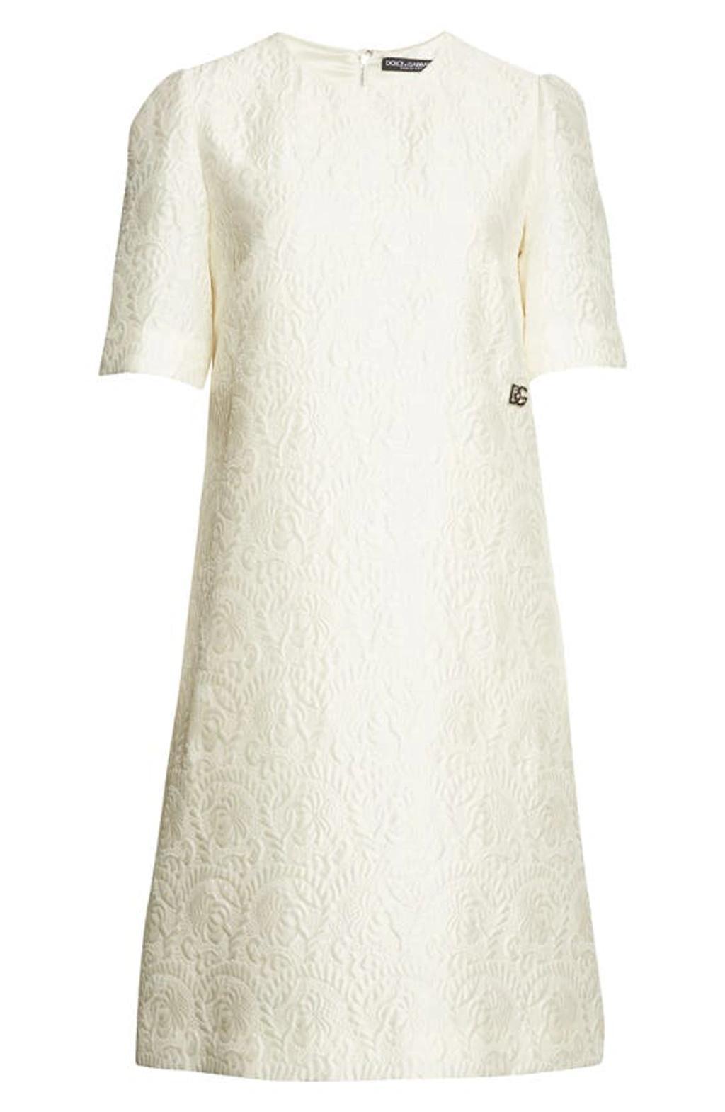 Brocade Short-sleeve Dress In Ivory Product Image