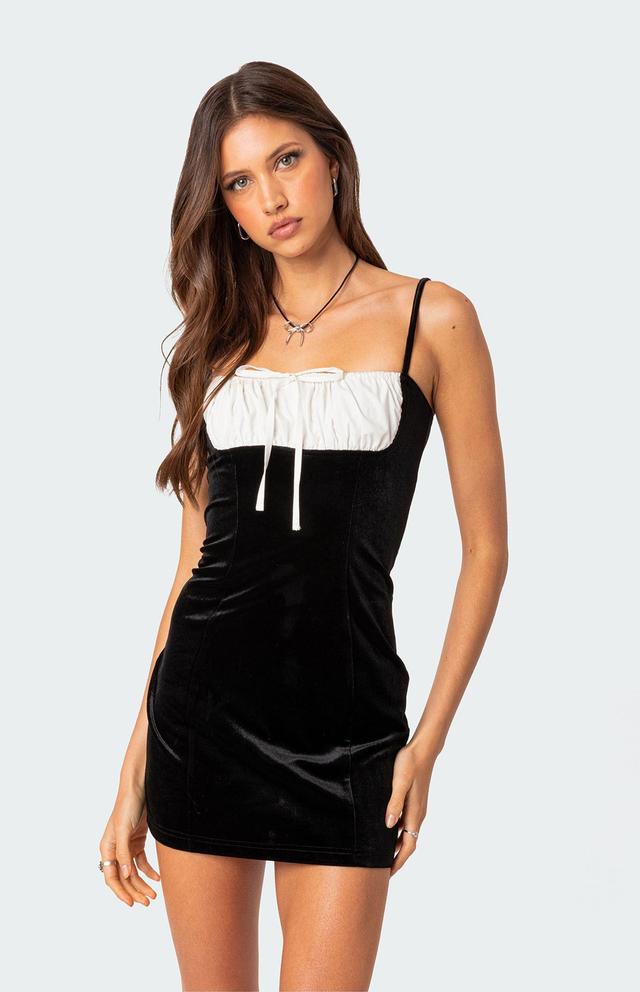 Edikted Women's Cristy Velvet Mini Dress in Black/White - Product Image