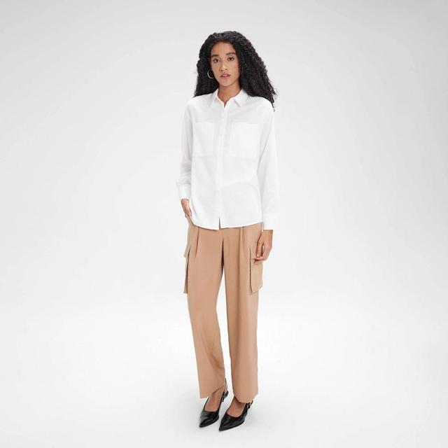 Womens Long Sleeve Button-Down Shirt - A New Day White XS Product Image