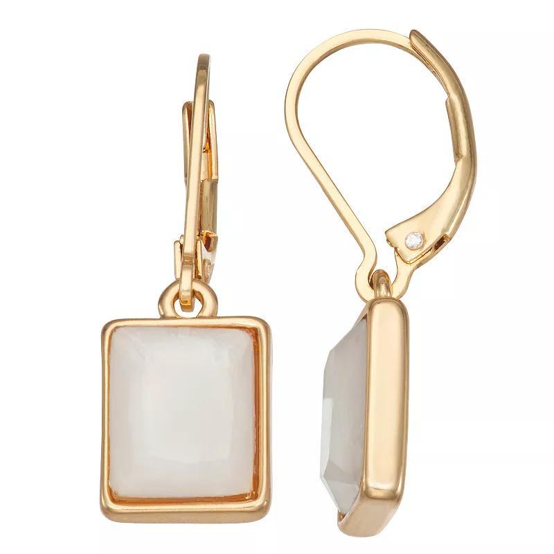 Nine West Gold Tone Square Stone Drop Earrings, Womens, White Product Image