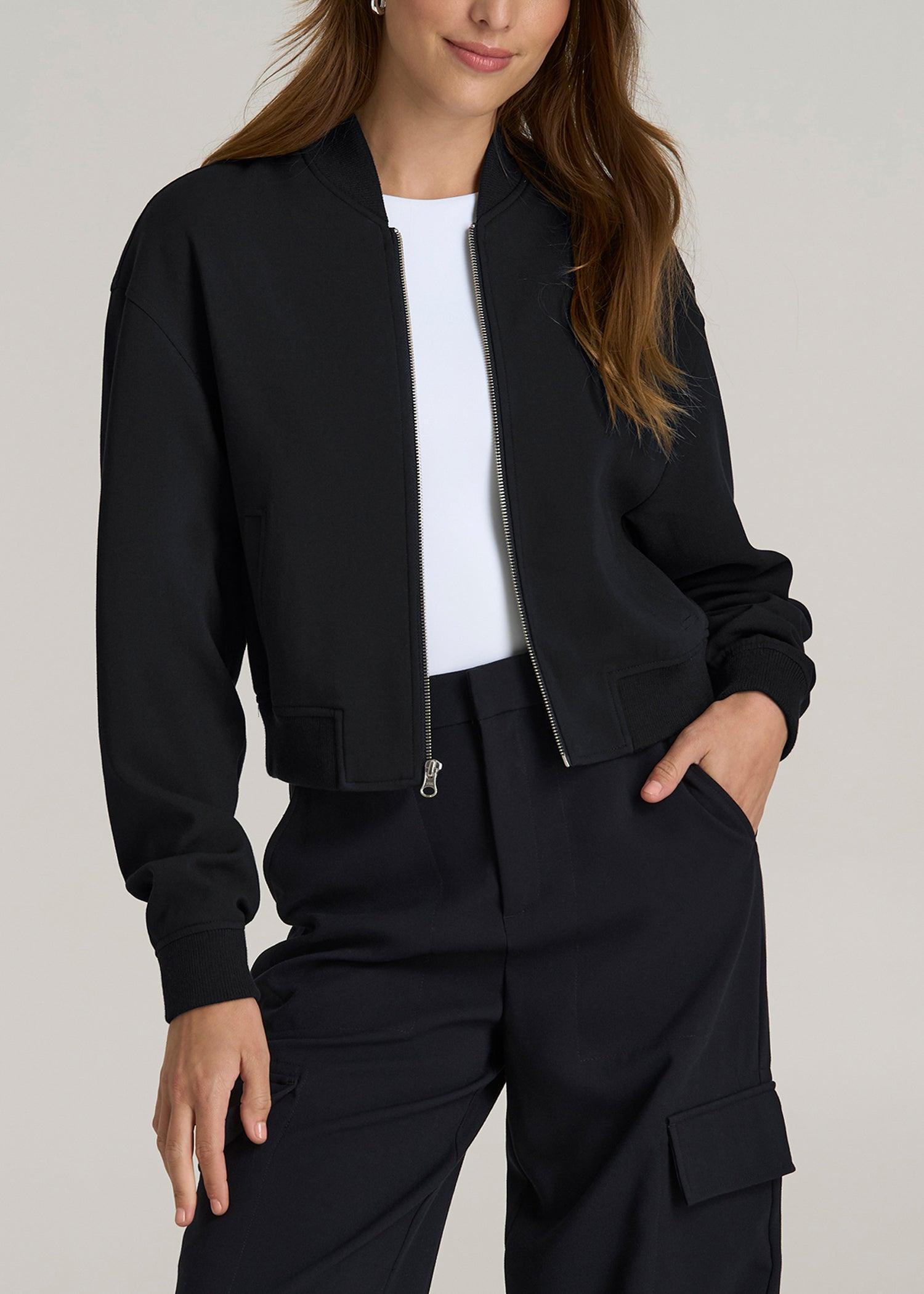 Cropped Women's Tall Bomber Jacket in Black Female product image