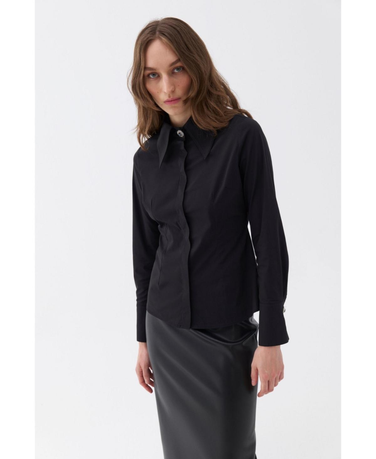 Nocturne Womens Shirt with Stone Button Design Product Image