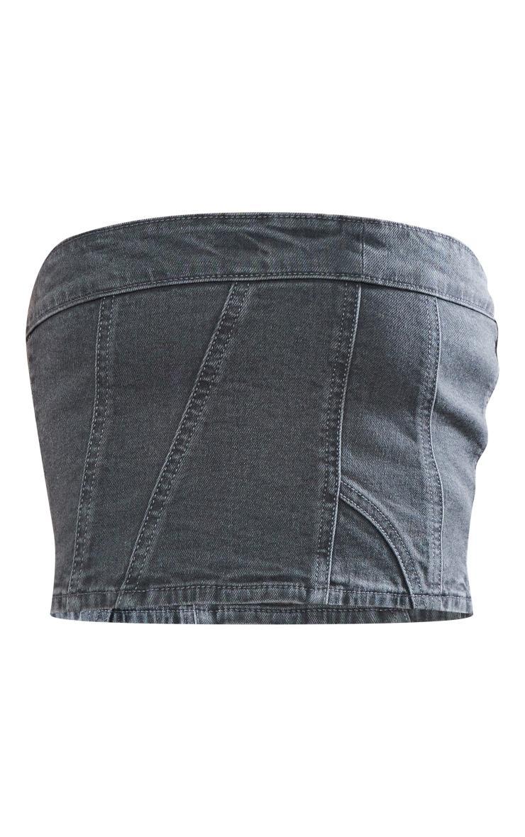 Washed Grey Bandeau Seam Detail Denim Corset Top Product Image