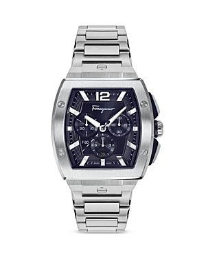 Salvatore Ferragamo Mens Swiss Chronograph F-80 Tonneau Stainless Steel Bracelet Watch 42mm Product Image