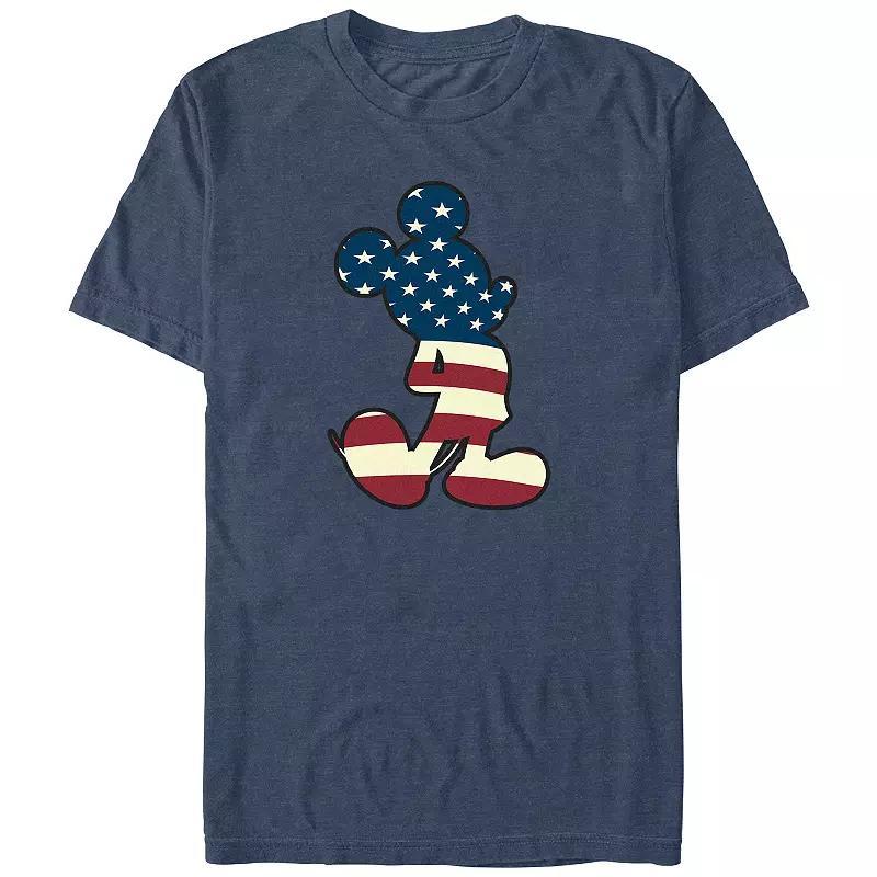 Disneys Mickey Mouse USA Flag Print Silhouette Big & Tall Graphic Tee, Mens Grey Heather Product Image