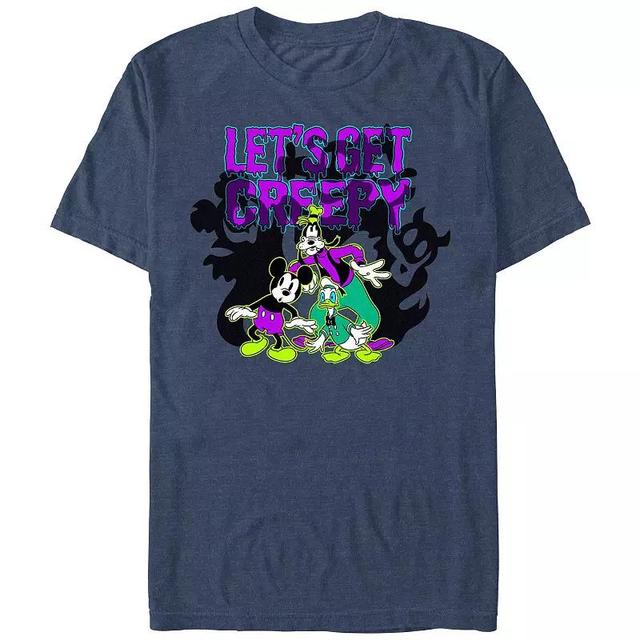 Disneys Mickey Mouse And Friends Lets Get Creepy Mens Graphic Tee Navy Grey Product Image