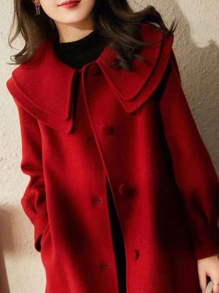 Layered Collar Plain Button Coat Product Image