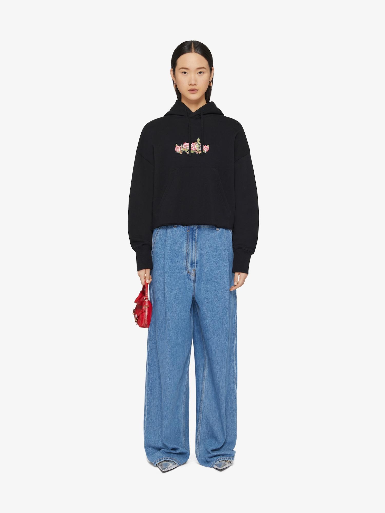 GIVENCHY cropped hoodie in cotton with roses print Product Image