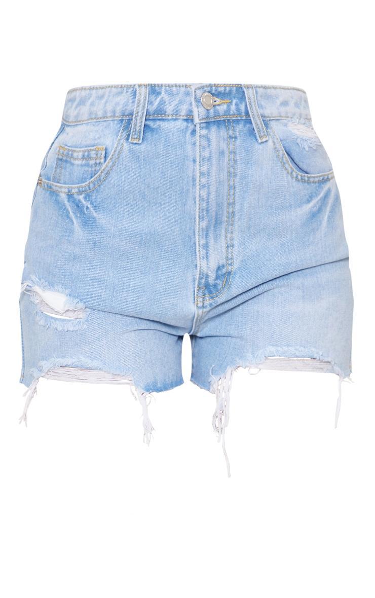 Tall Light Blue Wash Distressed Denim Shorts Product Image